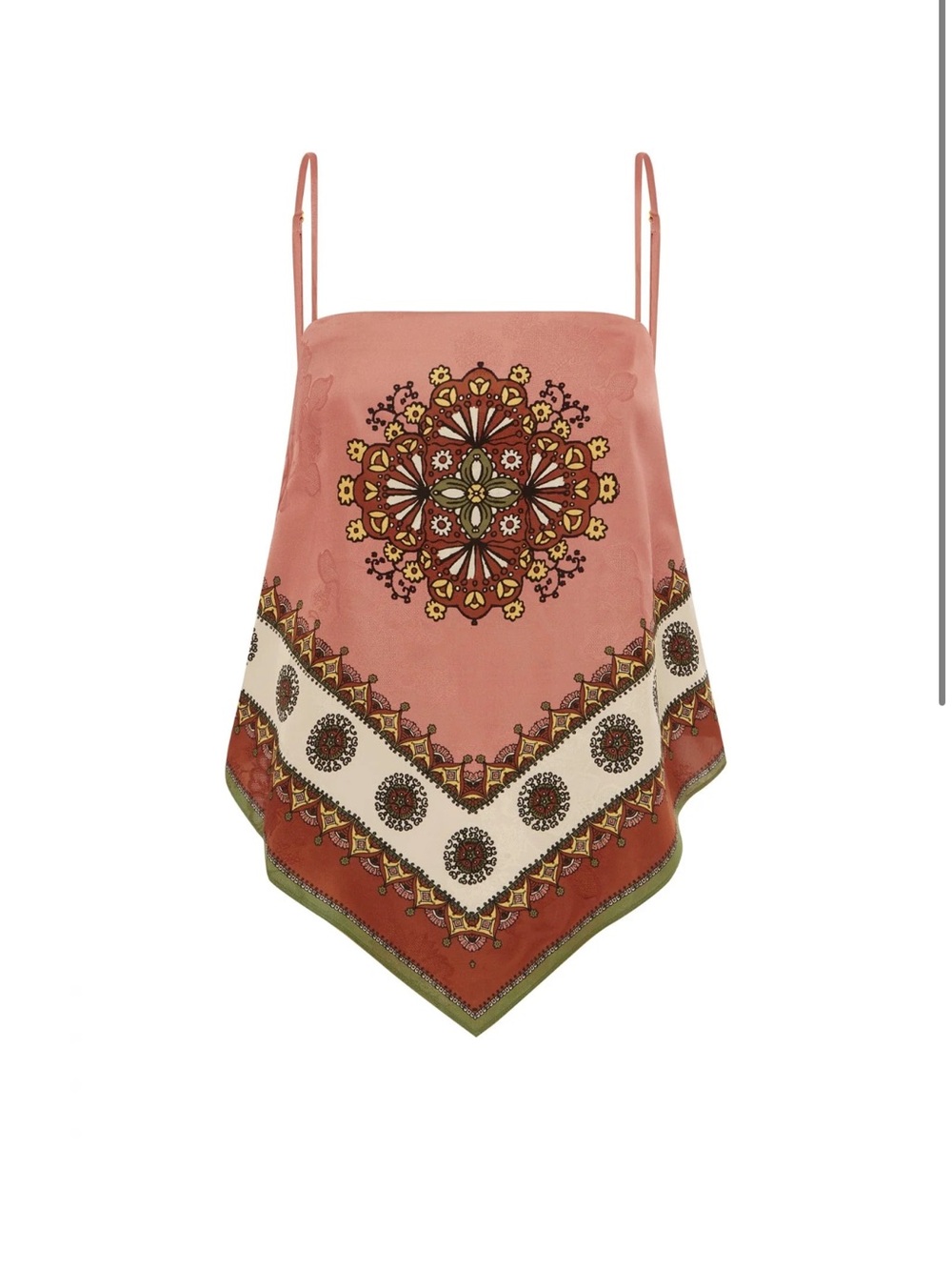 Alemais Pink and Rust Printed Handkerchief Hem Silk Cami